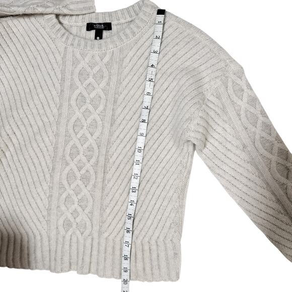AQUA Cashmere Cable Knit Sweater XS Heathered Grey White - Picture 4 of 8